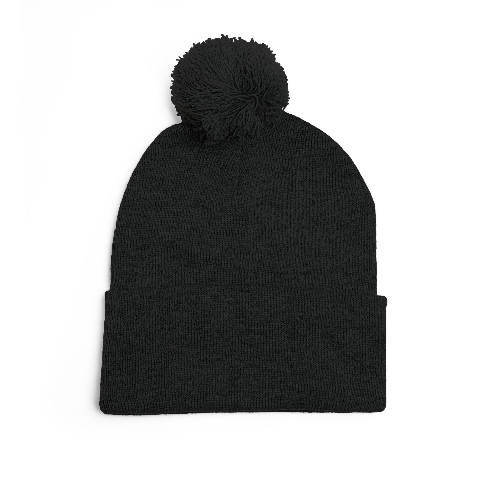 '777' Pom-Pom Knit Cap — Black Winter Beanie