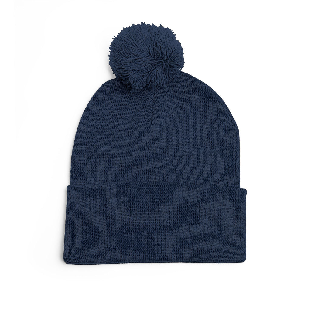 '777' Pom-Pom Knit Cap — Navy Winter Beanie