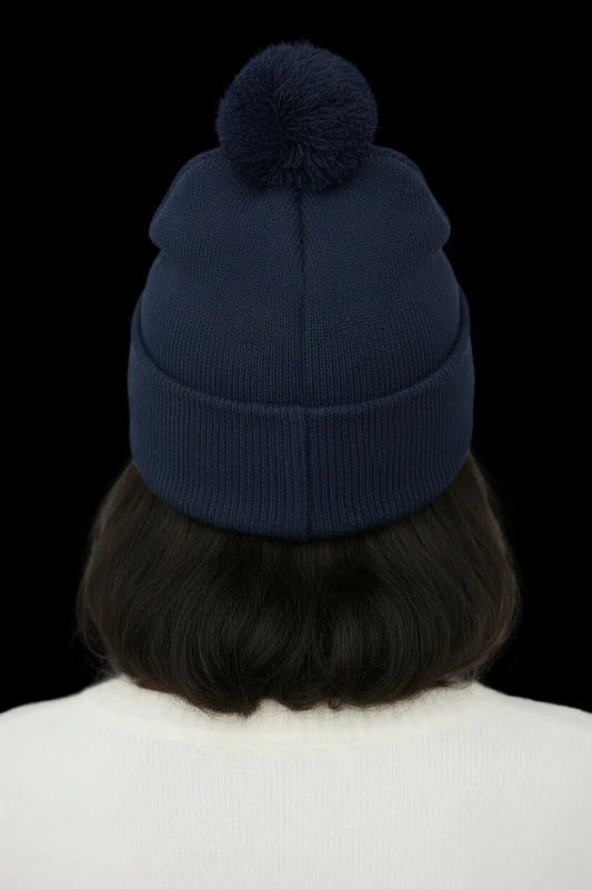 '777' Pom-Pom Knit Cap — Navy - AetherLux.Shop