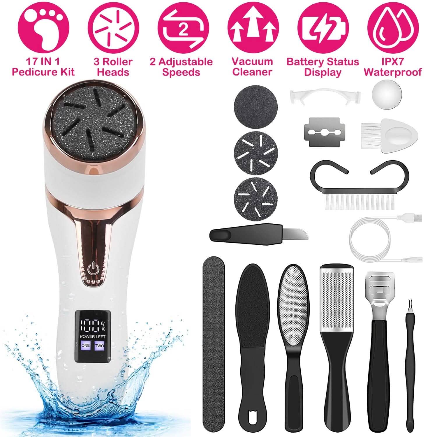 17-Pieces Set: Electric Foot Callus Remover with Vacuum Foot Grinder Rechargeable by DailySale