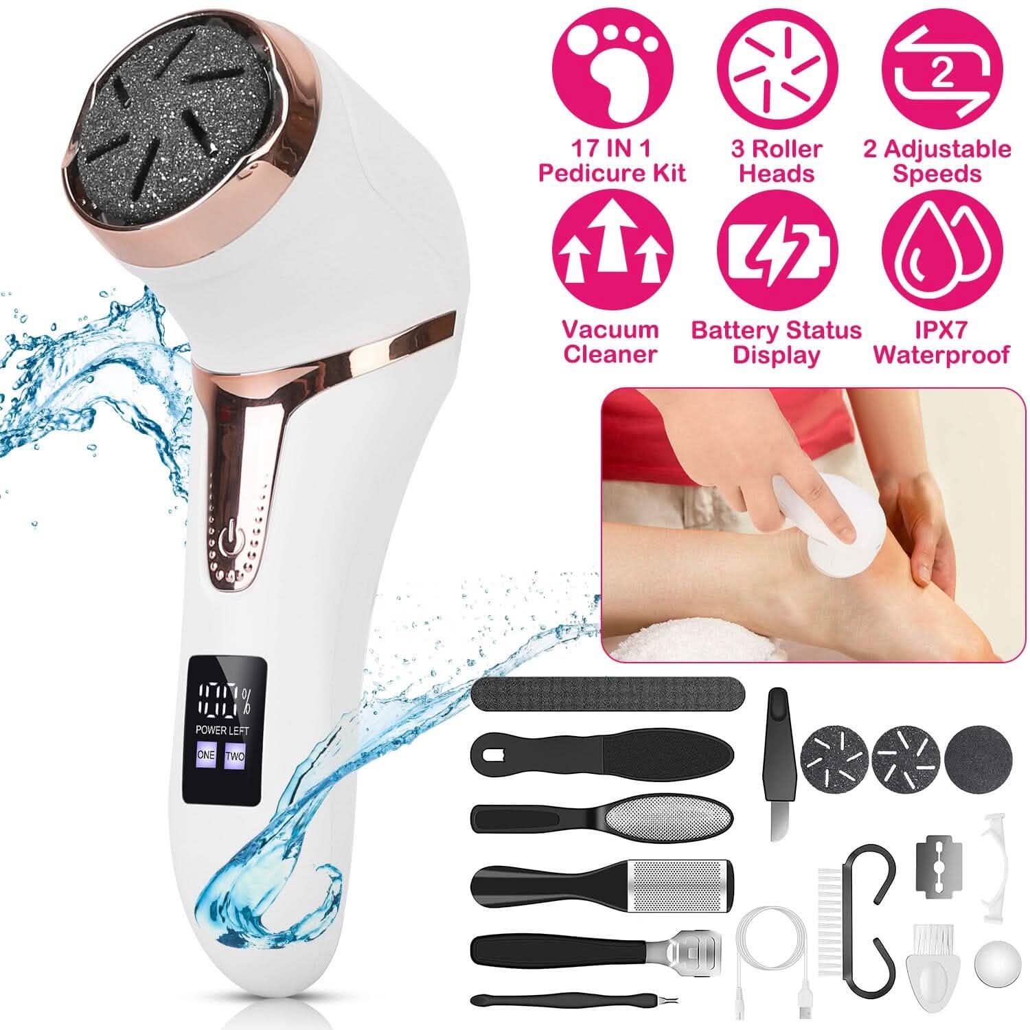 17-Pieces Set: Electric Foot Callus Remover with Vacuum Foot Grinder Rechargeable by DailySale