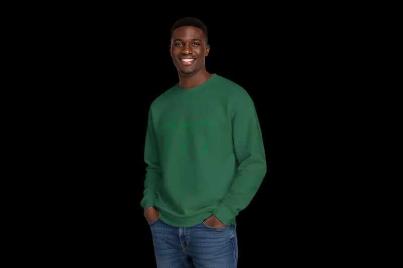 Man wearing a green sweatshirt with 'REMAIN26' text on a white background