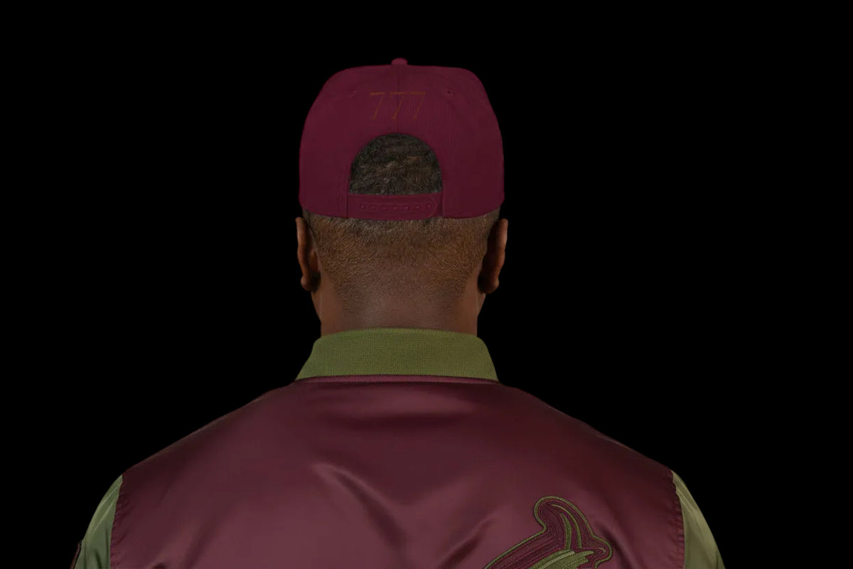 777 Embroidered Snapback Hat-Maroon - AetherLux.Shop