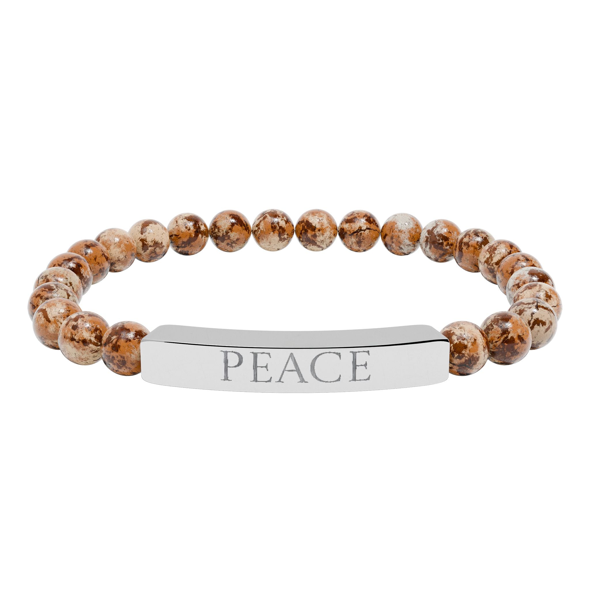 Engraved "PEACE" Natural Stone Stretch Bar Bracelet