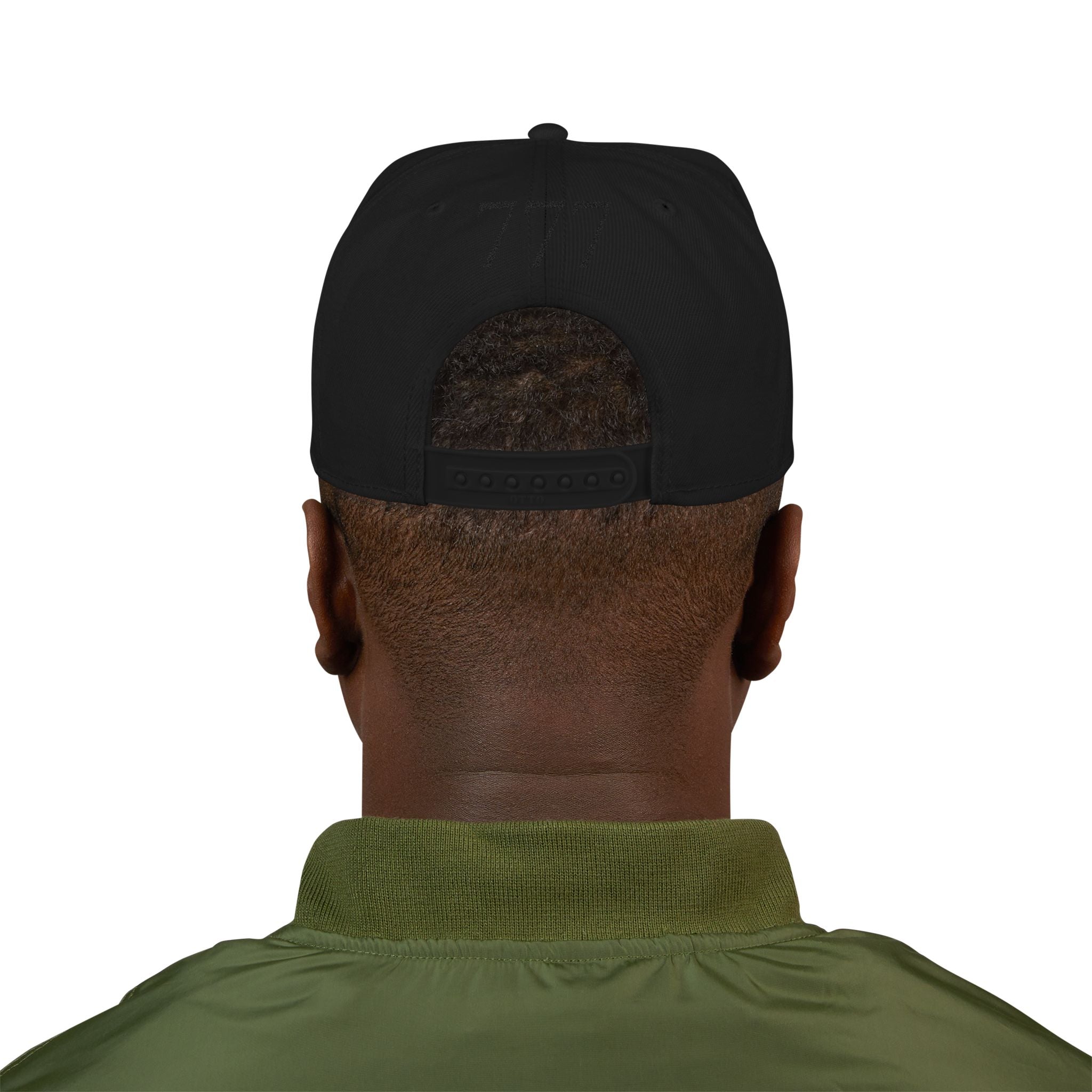 Black Distressed '777 Embroidered Snapback Hat