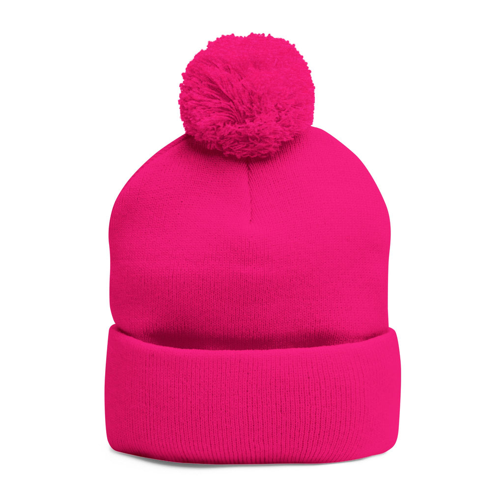 '777' Pom-Pom Knit Cap — Hot Pink