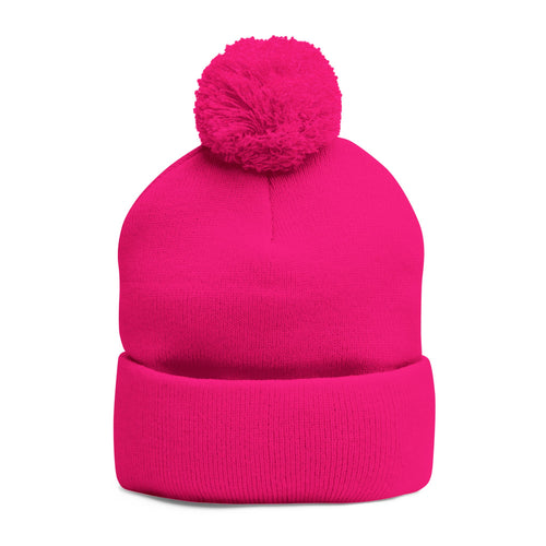 '777' Pom-Pom Knit Cap — Hot Pink