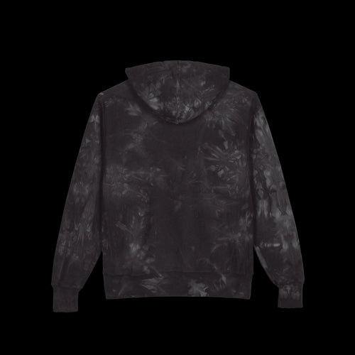 Black tie-dye hoodie on a white background