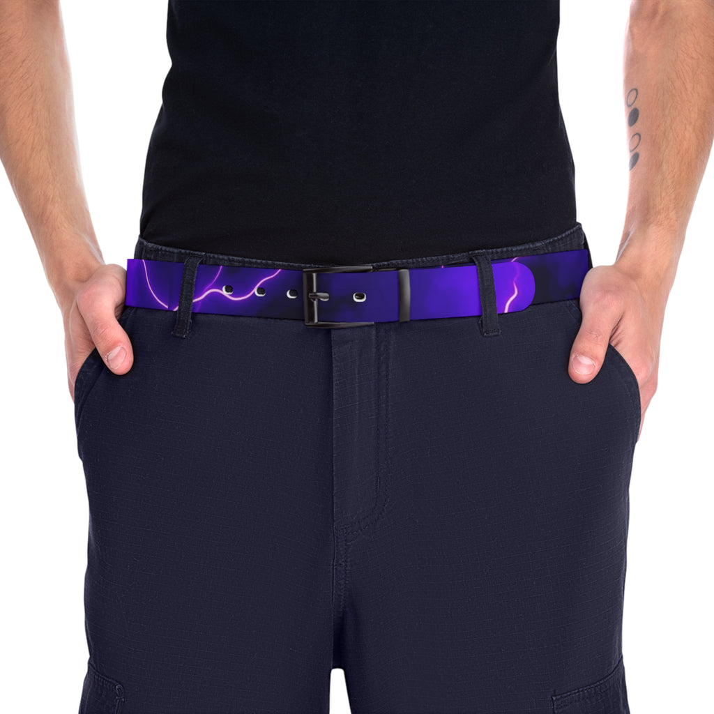 Purple Lightning Belt — Electric Neon Lightning Print Accessory by Printify