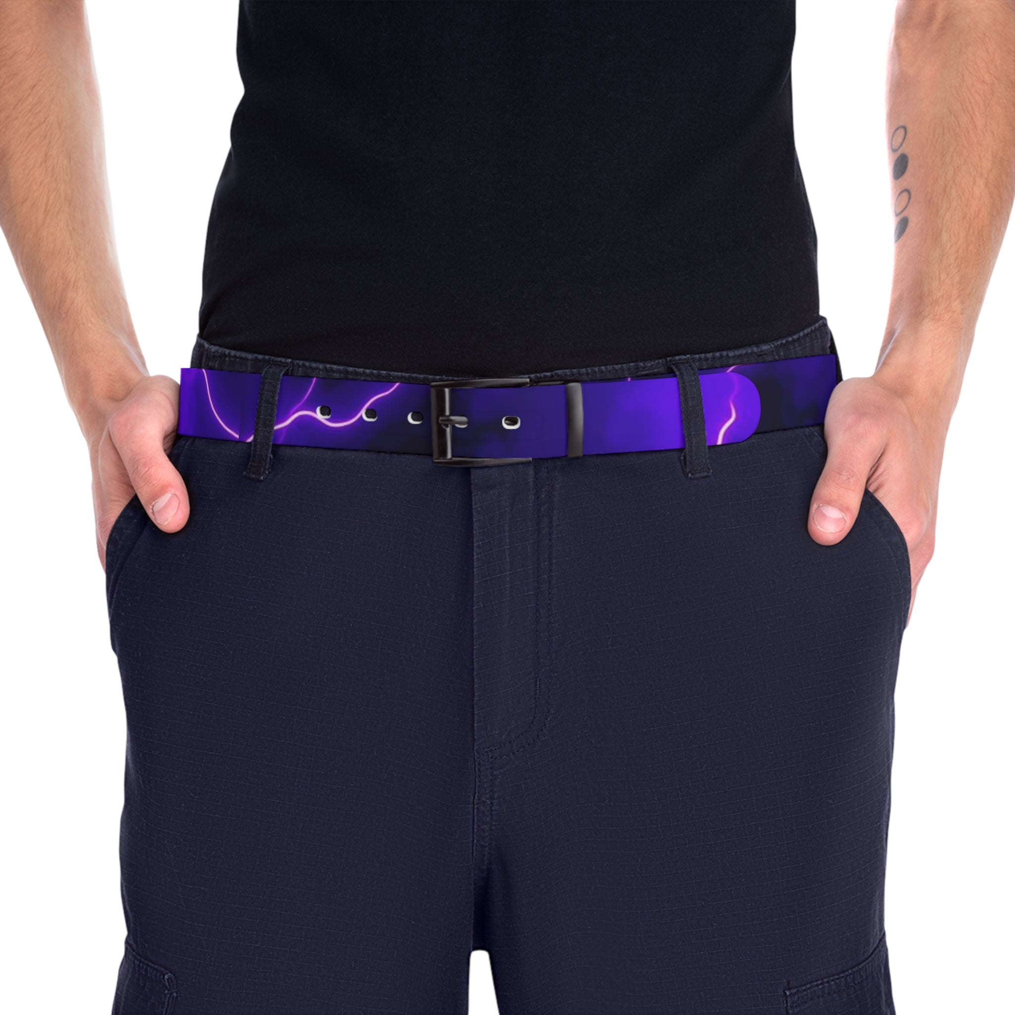 Purple Lightning Belt — Electric Neon Lightning Print Accessory by Printify