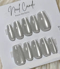 Semi-Handmade Medium Coffin White Frost Cateye Nails