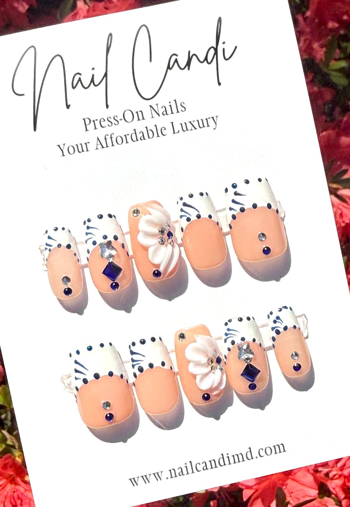 Handmade Square Blue & White French Nails