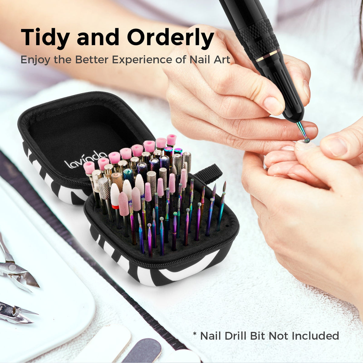 Nail Drill Bit Holder Case – Zebra Print – 64-Hole Dustproof by Lavinda