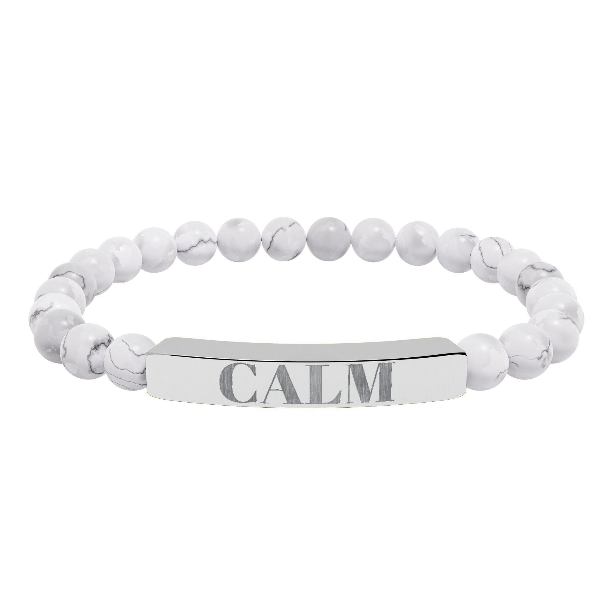 Engraved Calm Natural Stone Stretch Bracelet — Beaded Bar Bracelet for Mindfulness & Gifts
