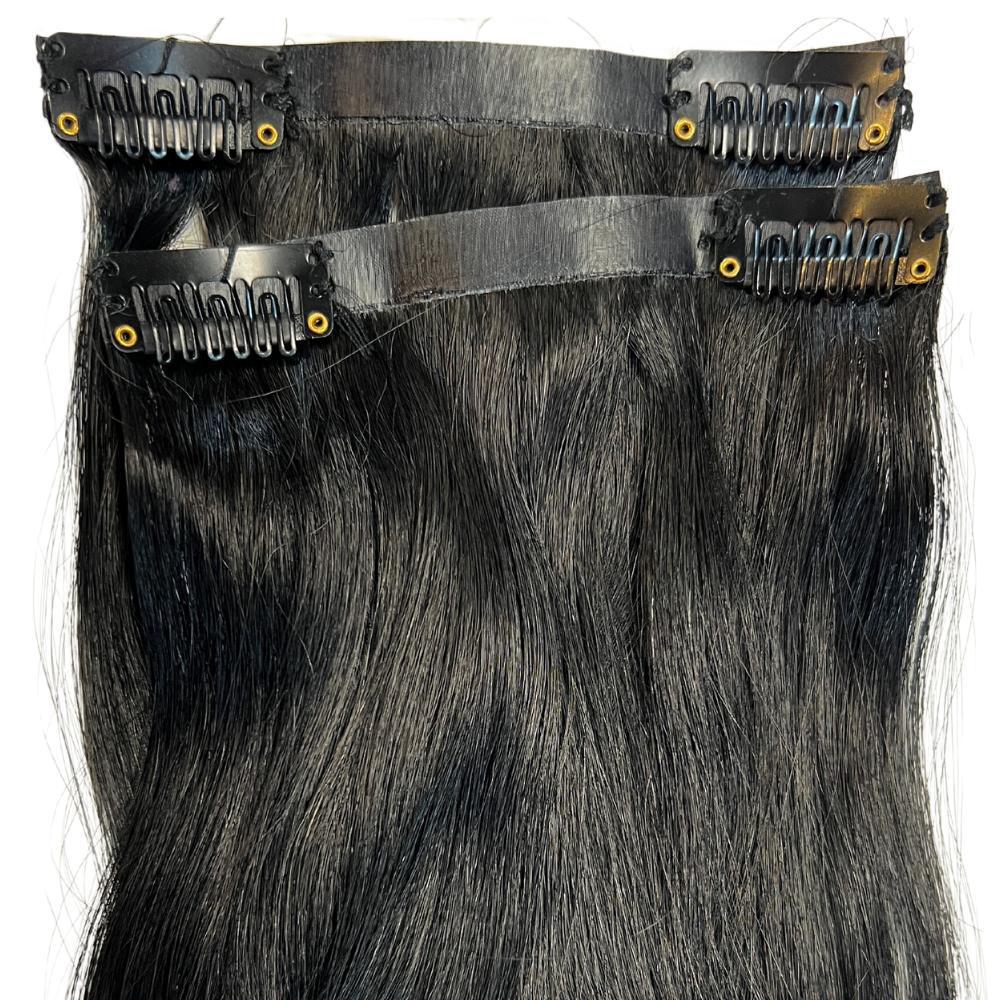 Jet Black Seamless Clip-In 100% Human Hair Extensions by Private Label