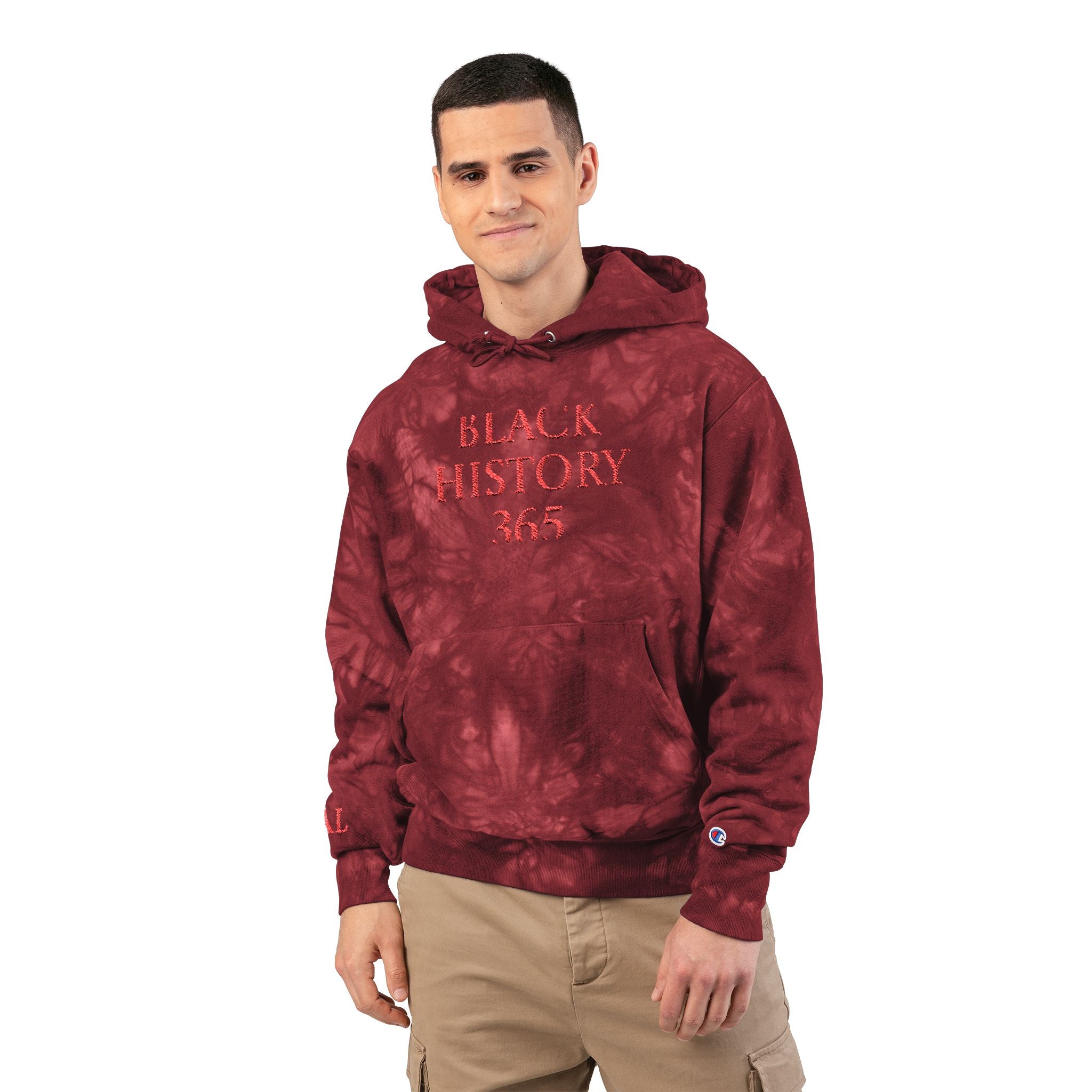 Black History 365 - Embroidered Red Tie-Dye Hoodie