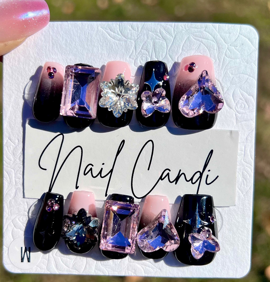 Handmade Black Pink Junk Nails