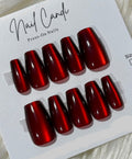 Semi-Handmade Medium Coffin Burgundy Cateye Nails