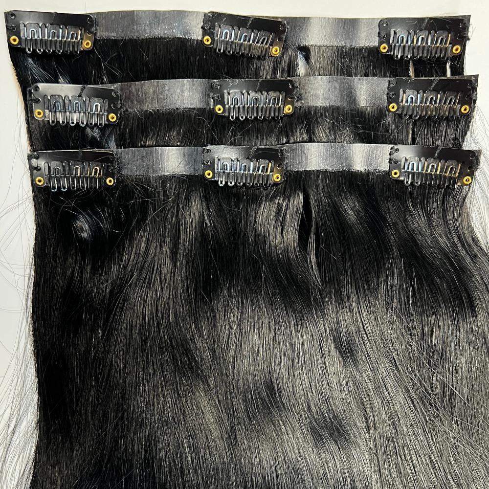 Jet Black Seamless Clip-In 100% Human Hair Extensions by Private Label