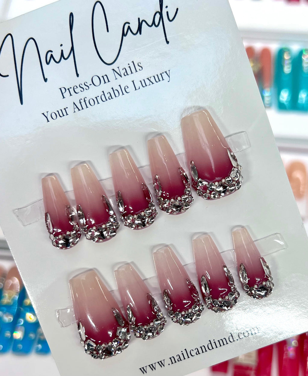 Handmade Purple Ombre Crystal Nails
