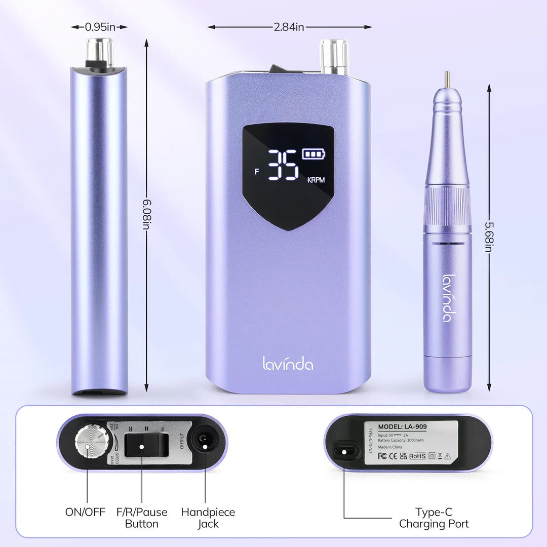 Wand™ Ease Nail Drill - Metallic Purple - 35,000 RPM Rechargeable by Lavinda