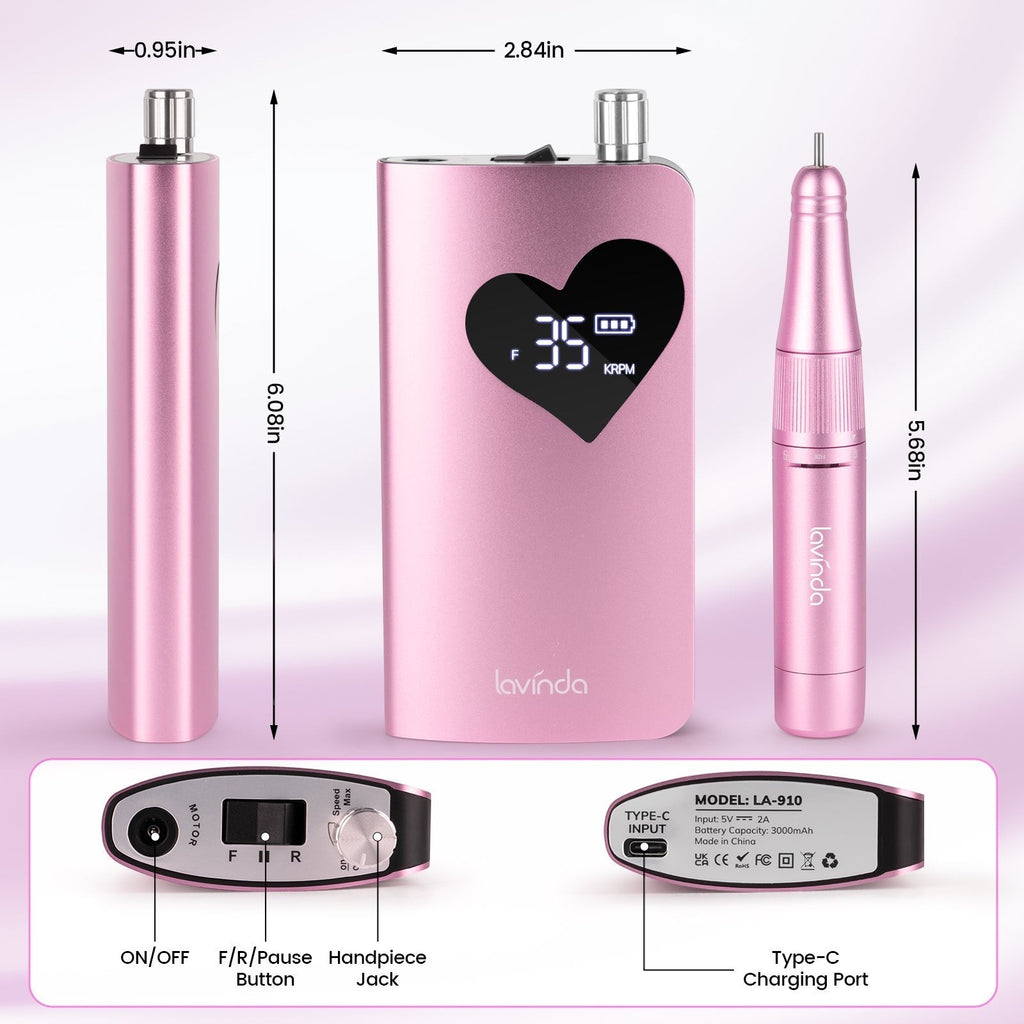 Wand™ Air Nail Drill - Pink - 35,000 RPM Rechargeable by Lavinda