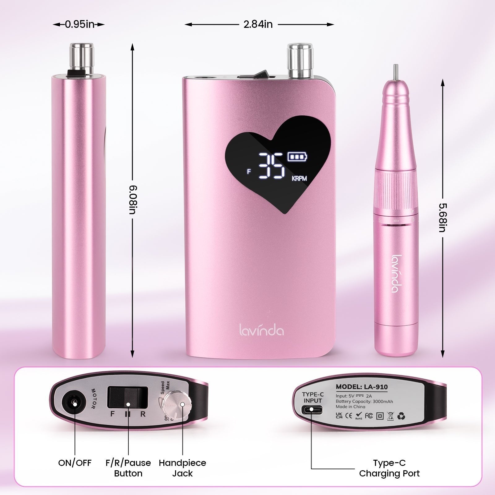 Wand™ Air Nail Drill - Pink - 35,000 RPM Rechargeable by Lavinda