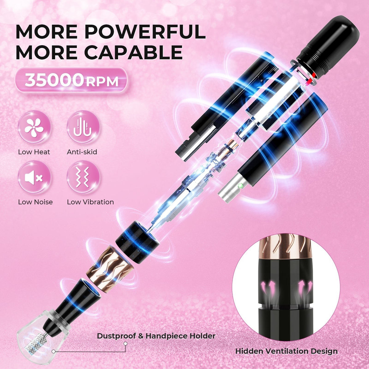 Wand™ Lite Nail Drill - Pink Diamond - 35,000 RPM Rechargeable by Lavinda