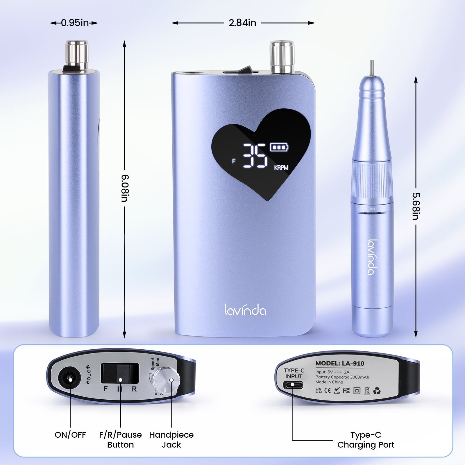 Wand™ Air Nail Drill - Purple - 35,000 RPM Rechargeable by Lavinda
