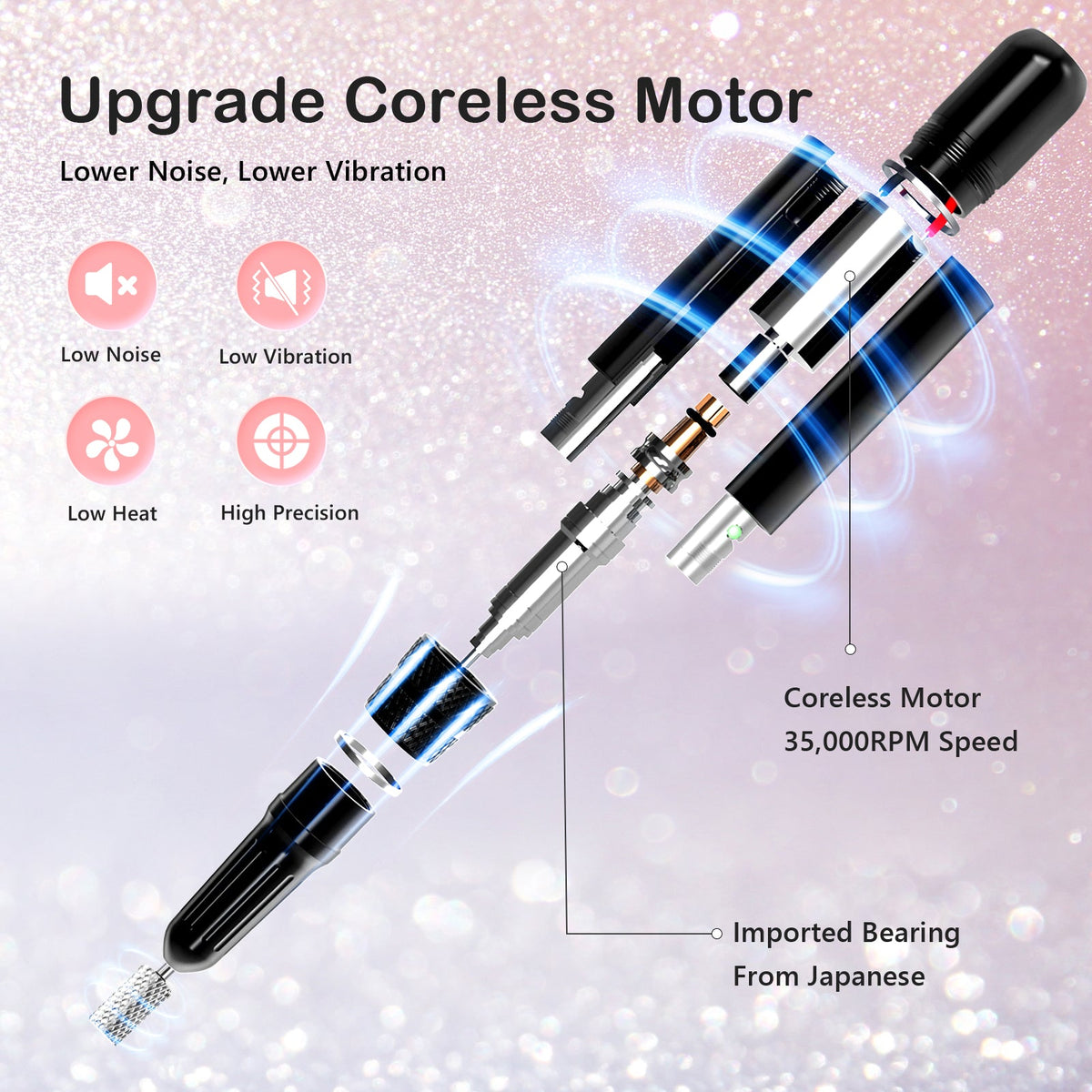 Wand™ Nail Drill - Pink Diamond - 35,000 RPM Rechargeable