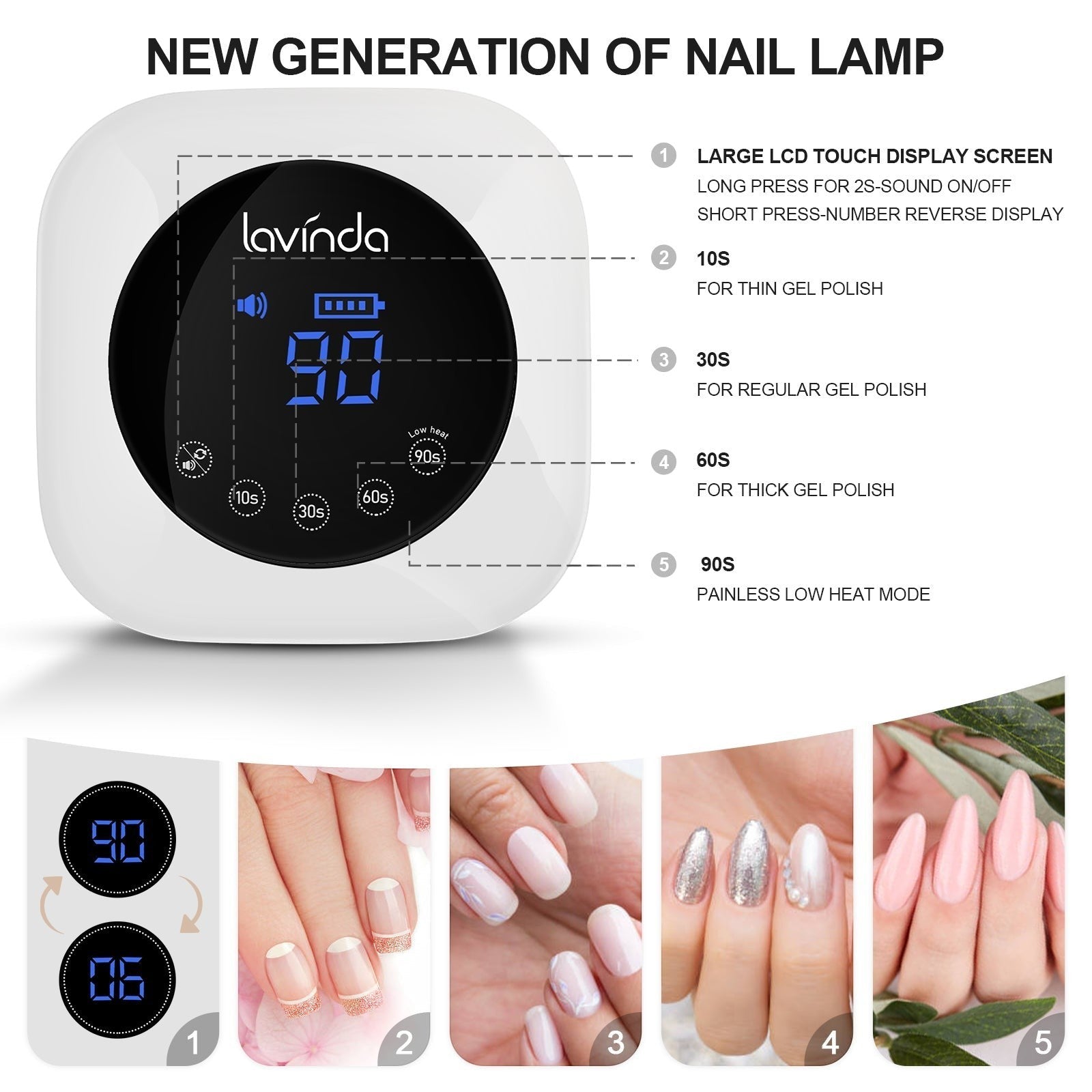 Crown™ Nail Lamp - White - 54W Rechargeable UV/LED by Lavinda