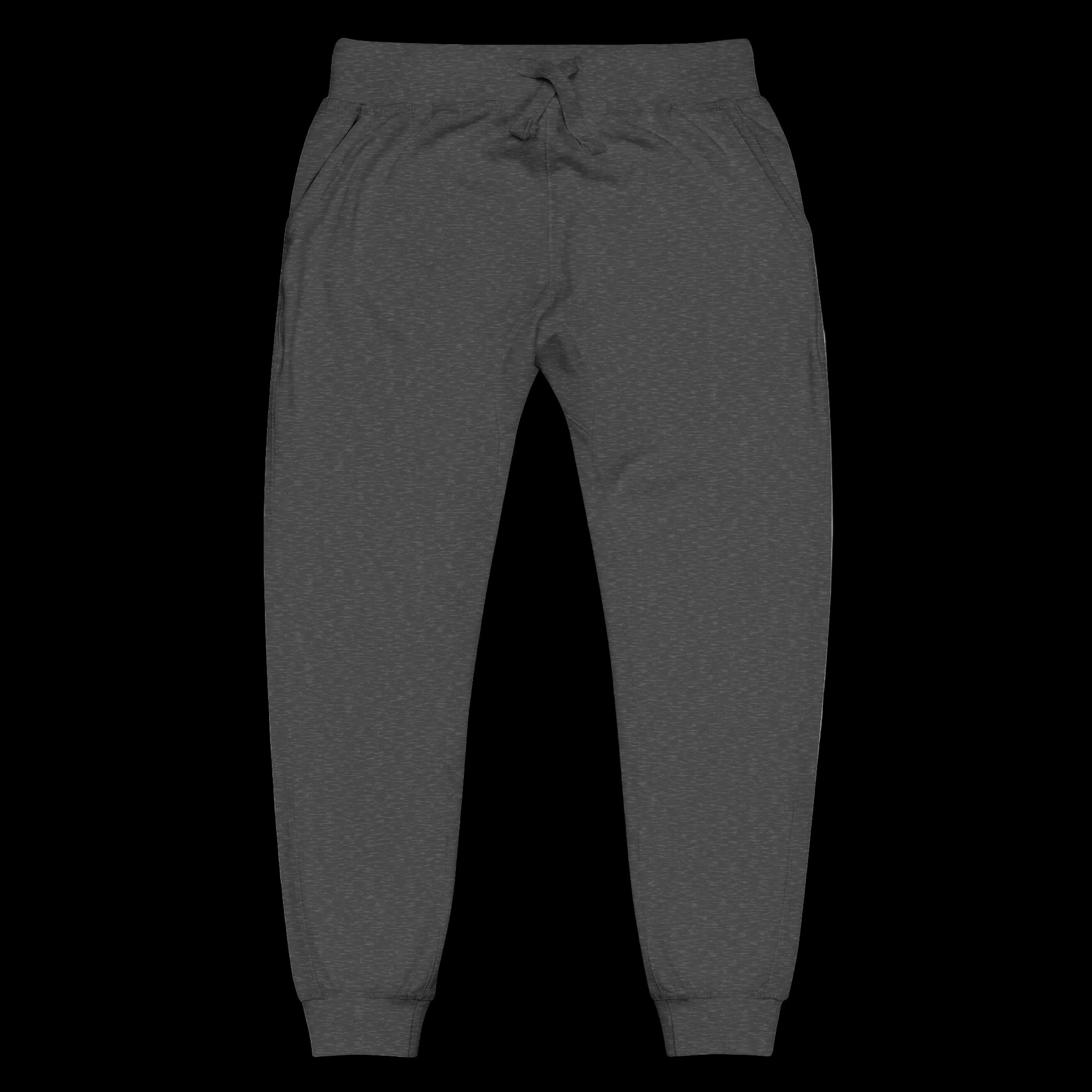 Dark gray jogger pants on a white background