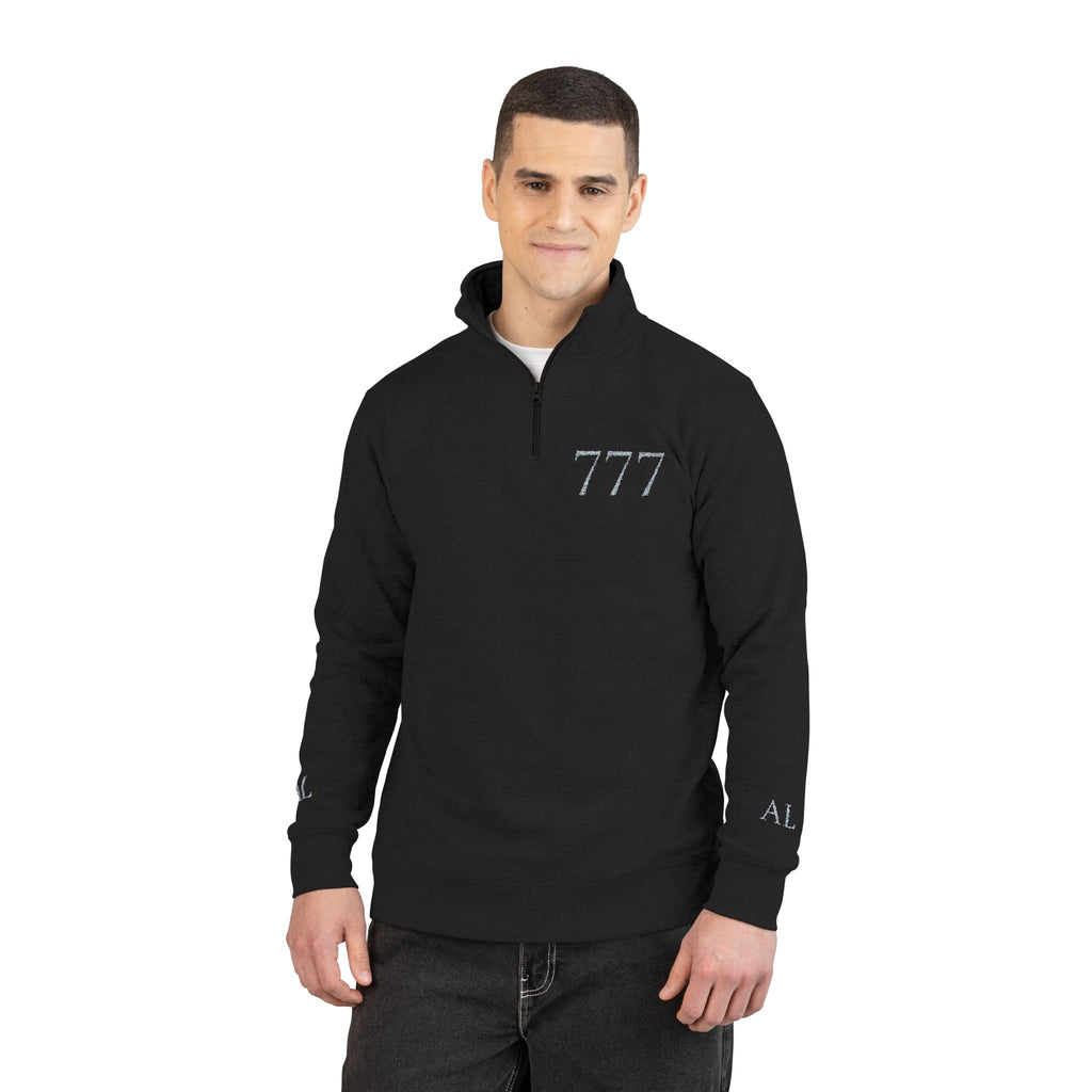 Embroidered 777 Fleece Pullover — Grey Half-Zip Casual Sweatshirt