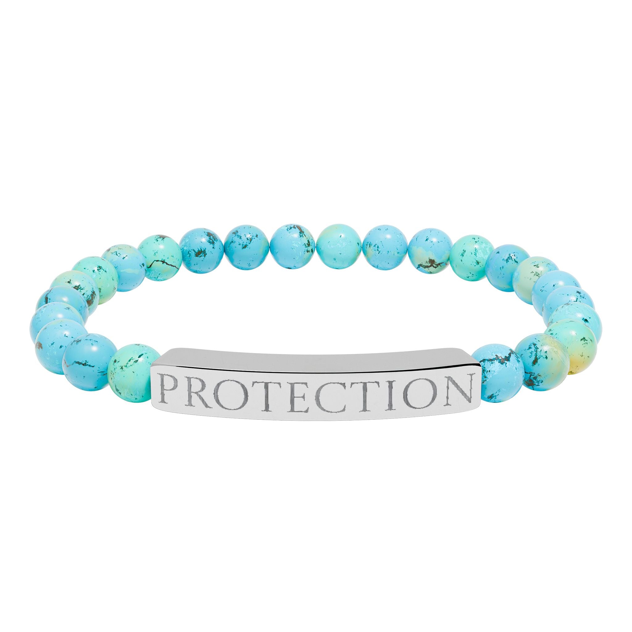 Protection Natural Stone Stretch Bracelet — Engraved Bar Turquoise Beads