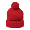 '777' Pom-Pom Knit Cap — Red Winter Beanie