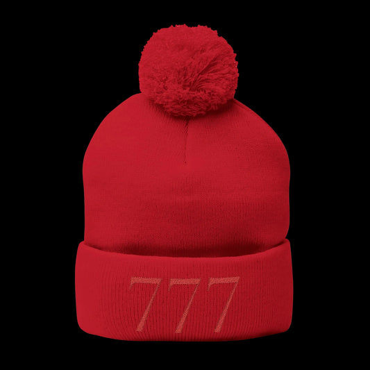 777 Pom-Pom Knit Cap — Red - AetherLux.Shop