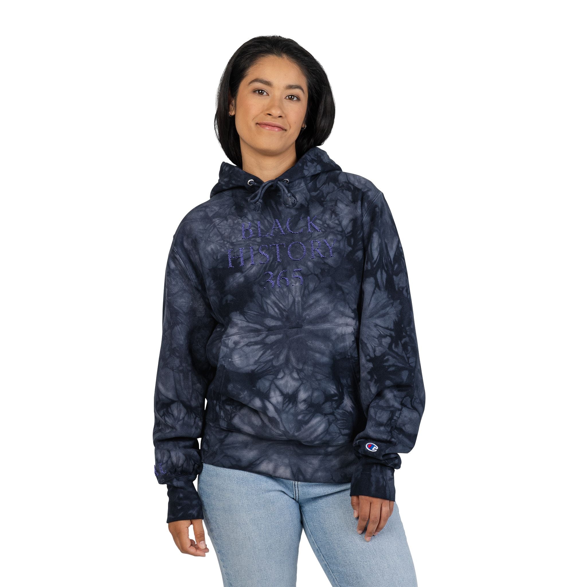 Black History 365 - Embroidered Navy Tie-Dye Hoodie