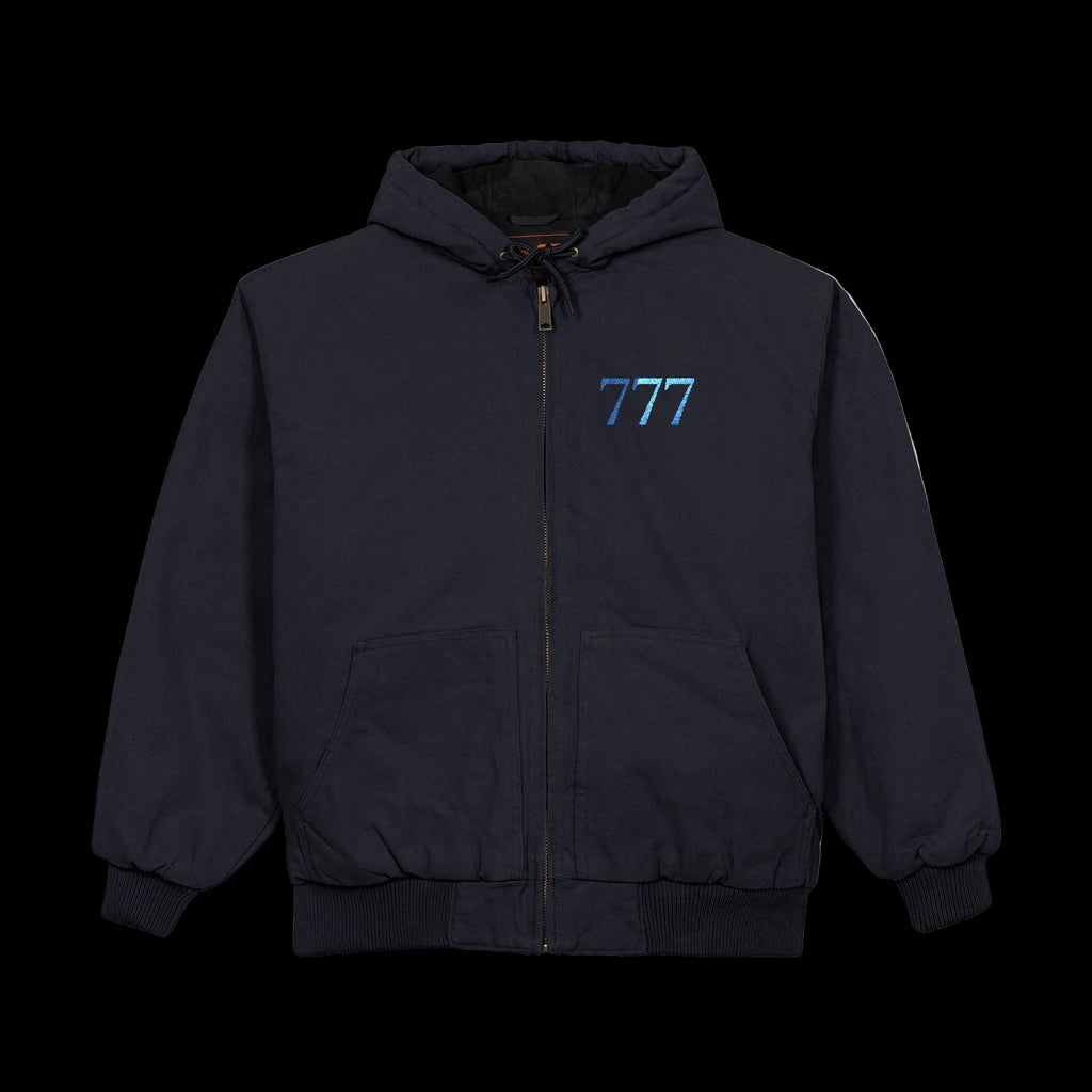 Black jacket with a logo on a white background