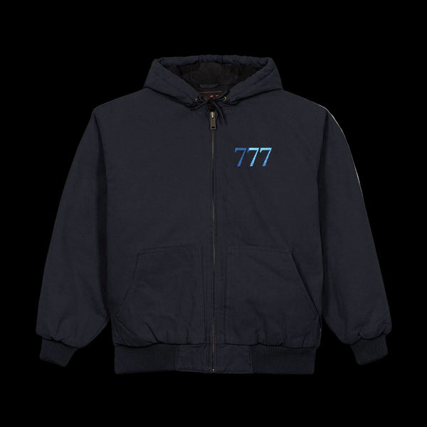 Black jacket with a logo on a white background