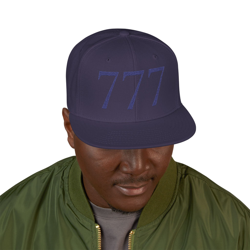 Navy Distressed '777 Embroidered Snapback Hat