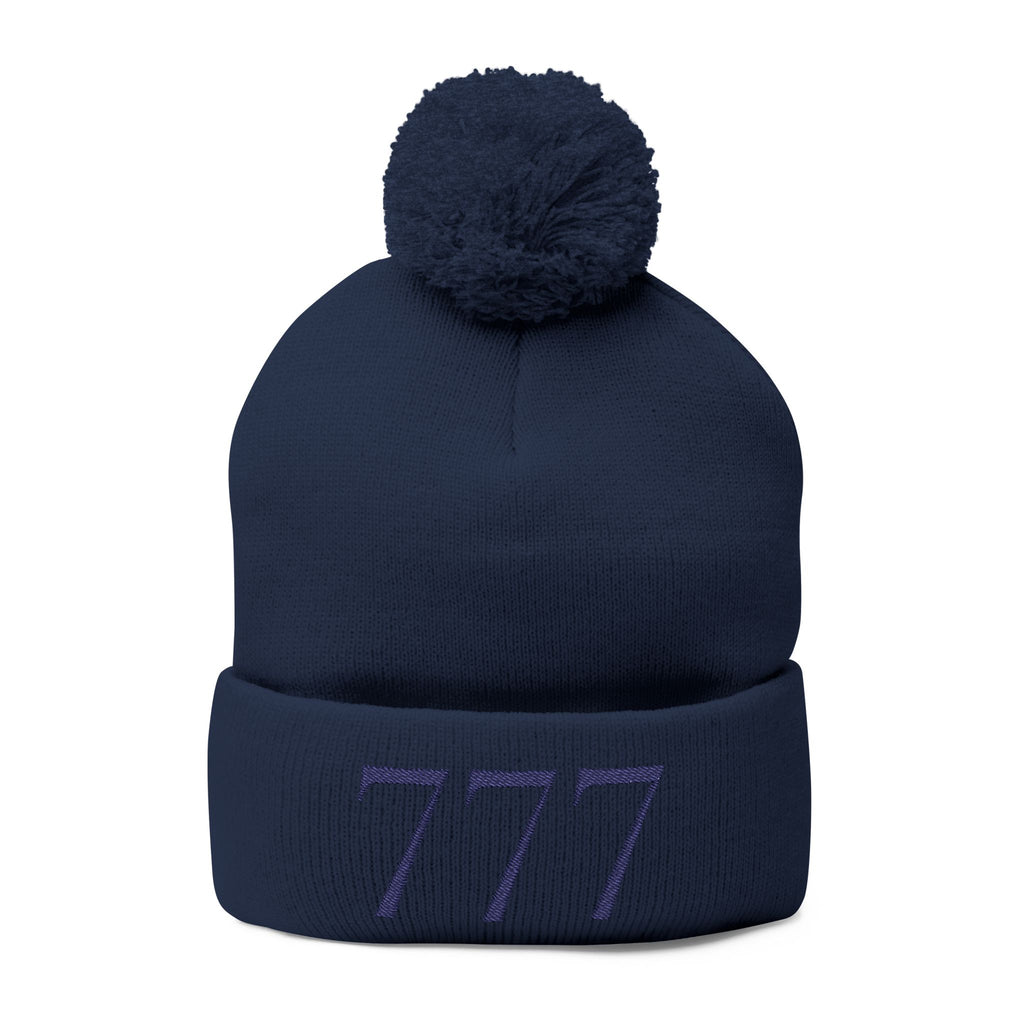 '777' Pom-Pom Knit Cap — Navy Winter Beanie