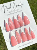 Handmade Stiletto French Sculpted Flower Nails