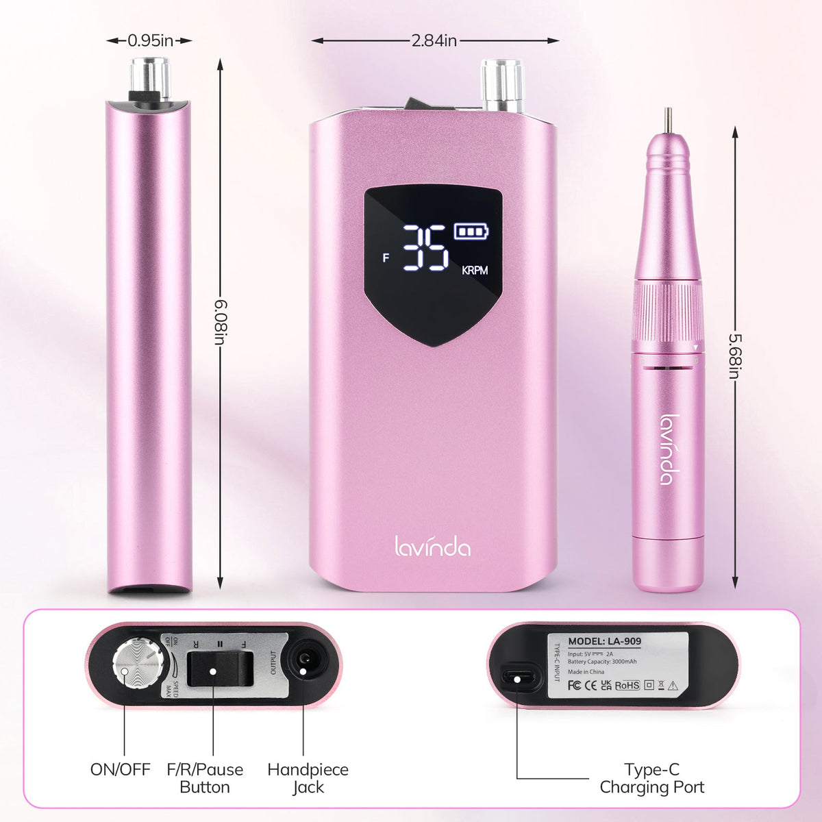 Wand™ Ease Nail Drill - Metallic Pink - 35,000 RPM Rechargeable