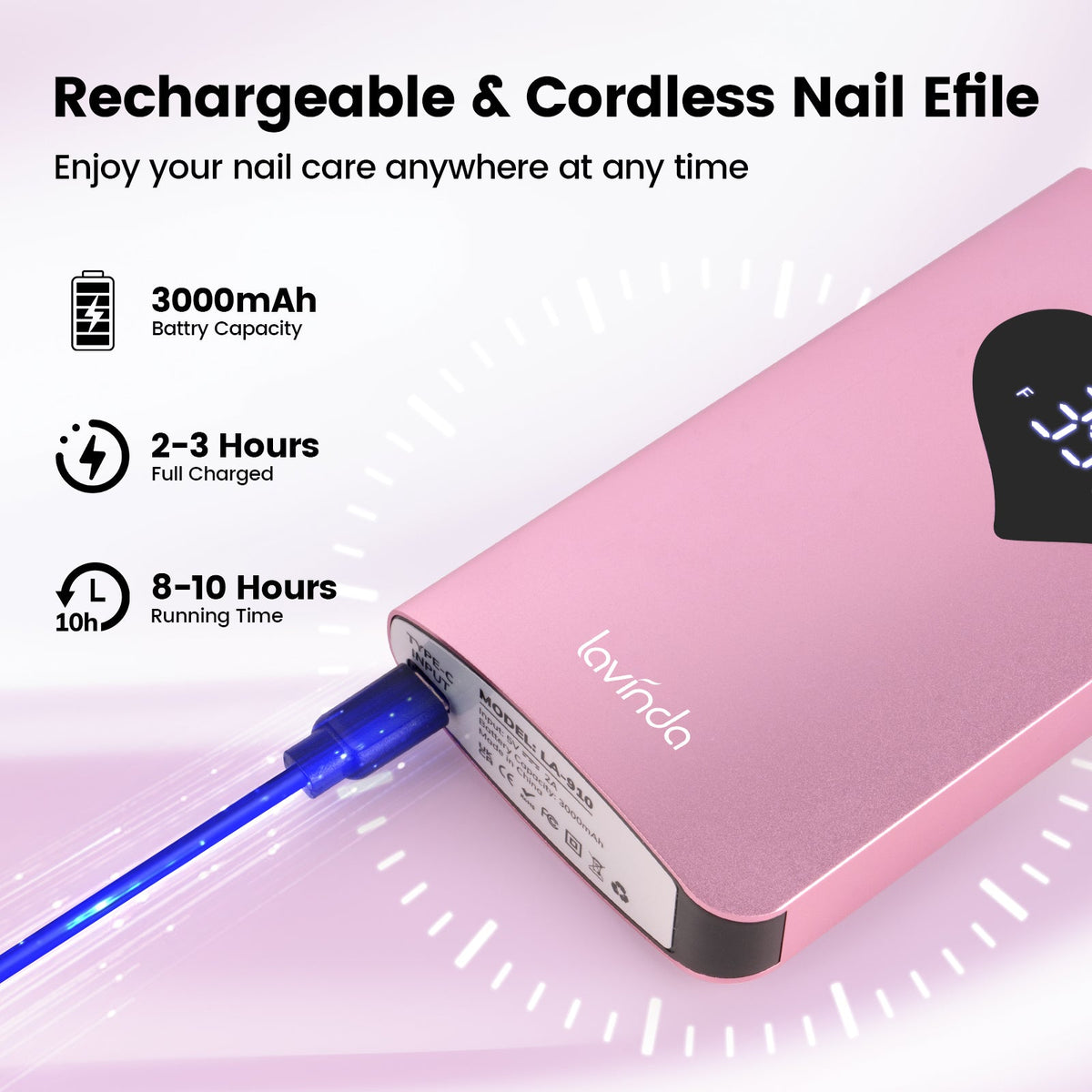 Wand™ Air Nail Drill - Pink - 35,000 RPM Rechargeable