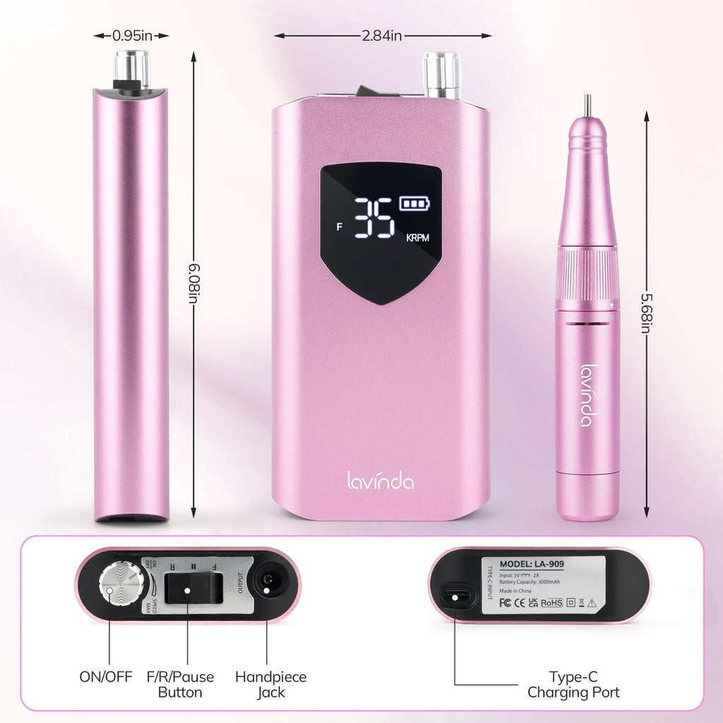 Wand™ Ease Nail Drill - Metallic Pink - 35,000 RPM Rechargeable by Lavinda