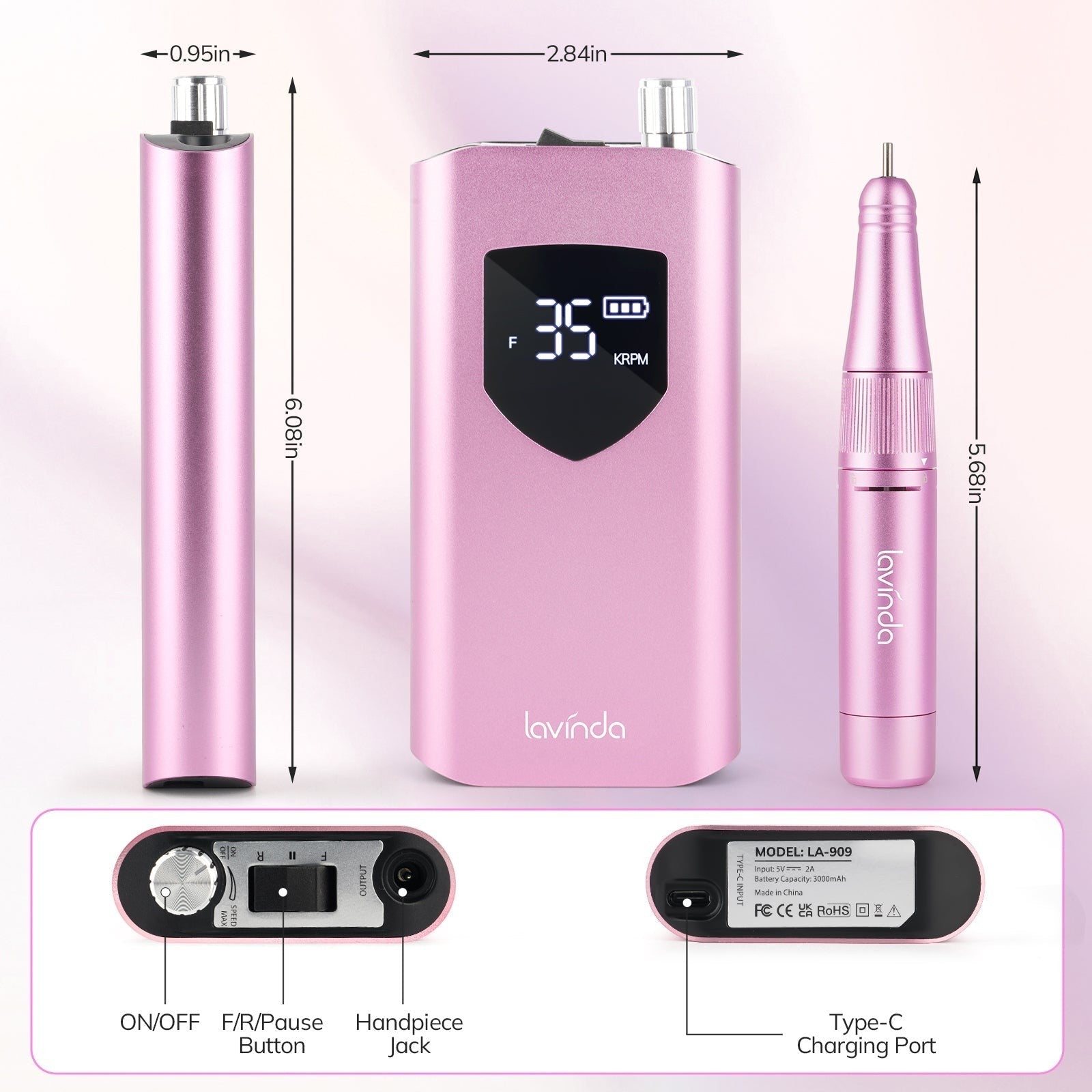 Wand™ Ease Nail Drill - Metallic Pink - 35,000 RPM Rechargeable by Lavinda