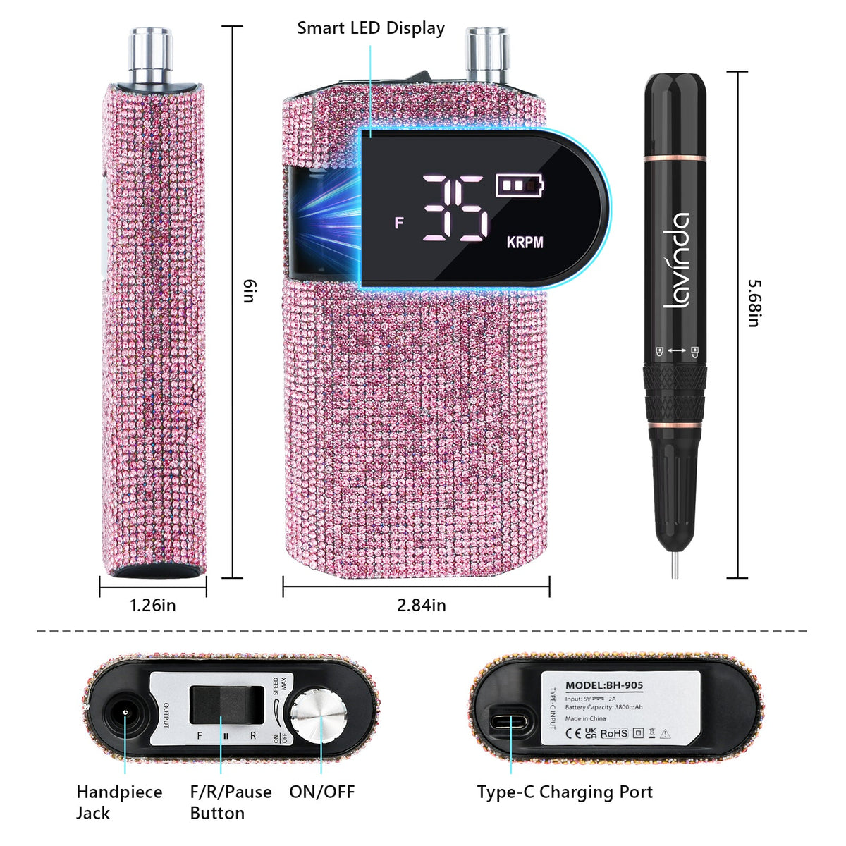 Wand™ Nail Drill - Pink Diamond - 35,000 RPM Rechargeable