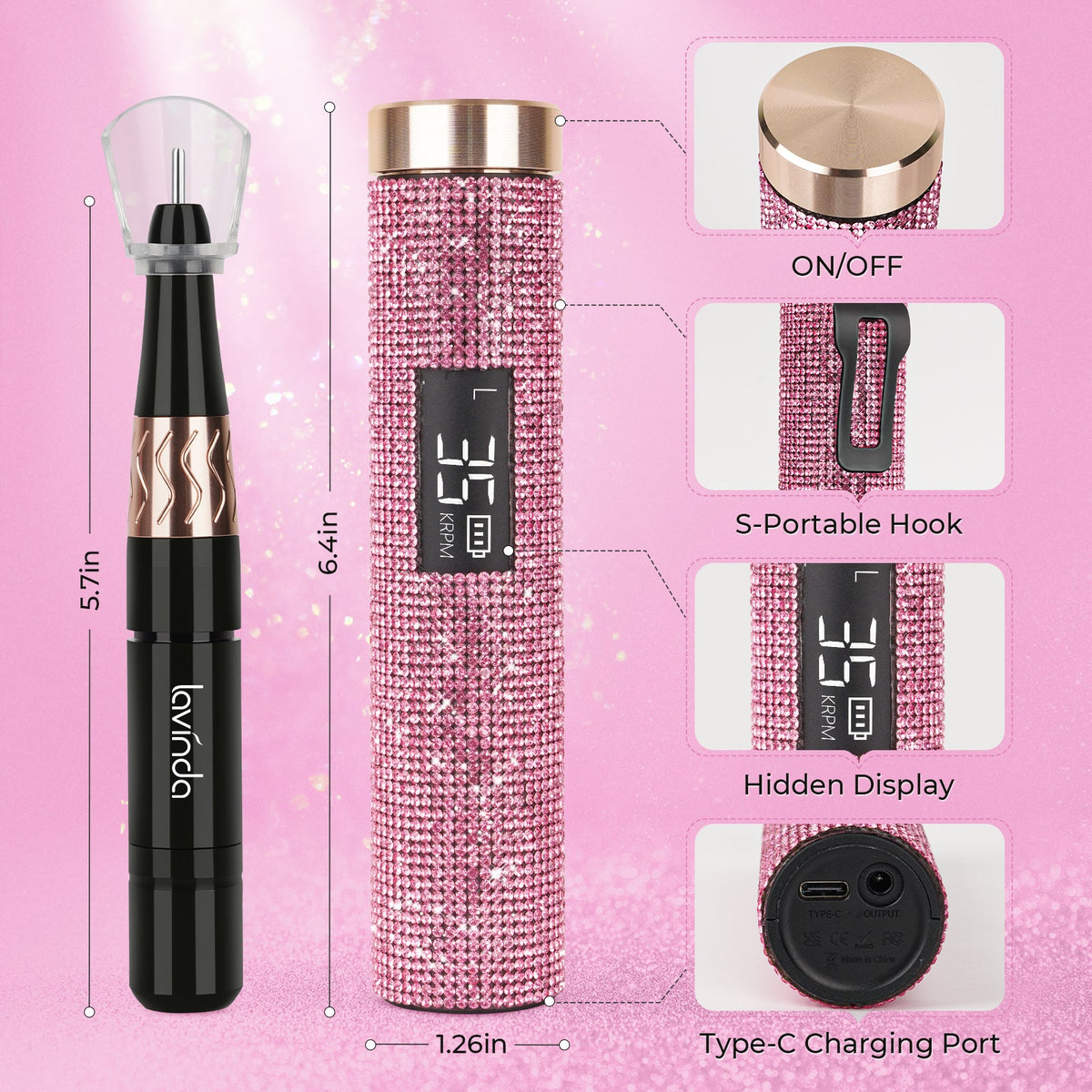 Wand™ Lite Nail Drill - Pink Diamond - 35,000 RPM Rechargeable