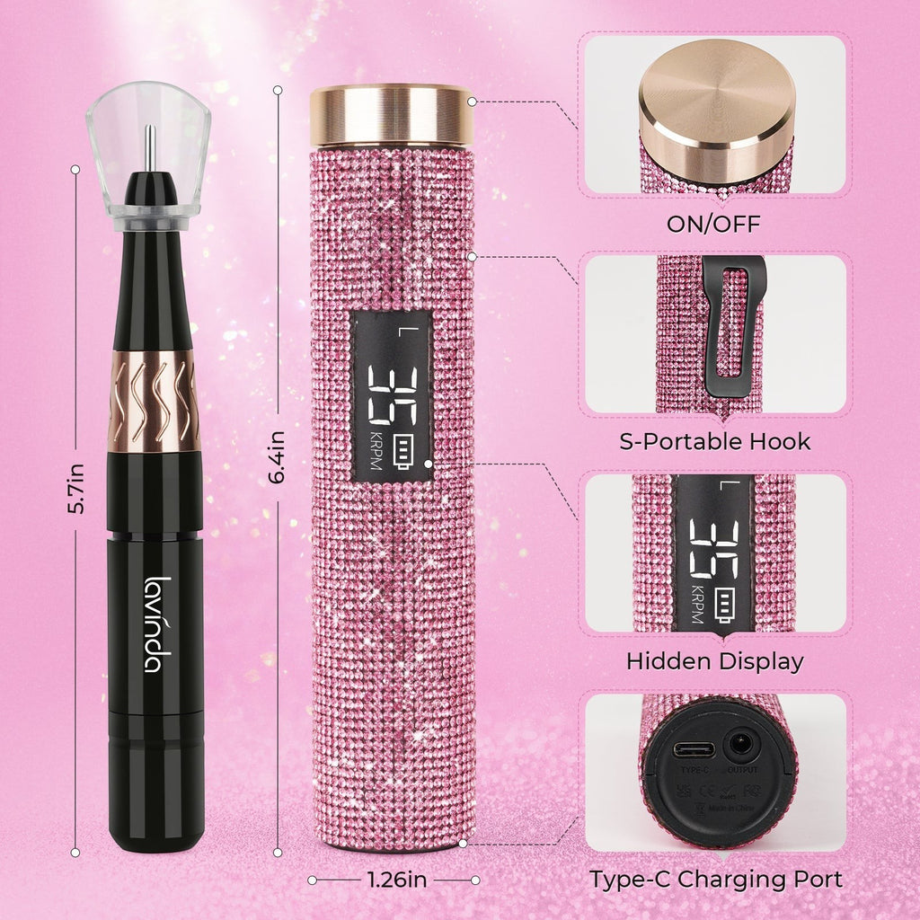 Wand™ Lite Nail Drill - Pink Diamond - 35,000 RPM Rechargeable by Lavinda