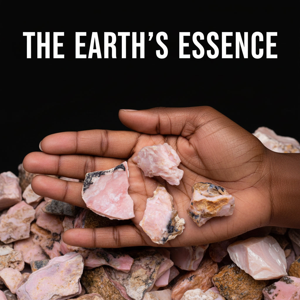 Hand holding various rocks and minerals with a close-up view